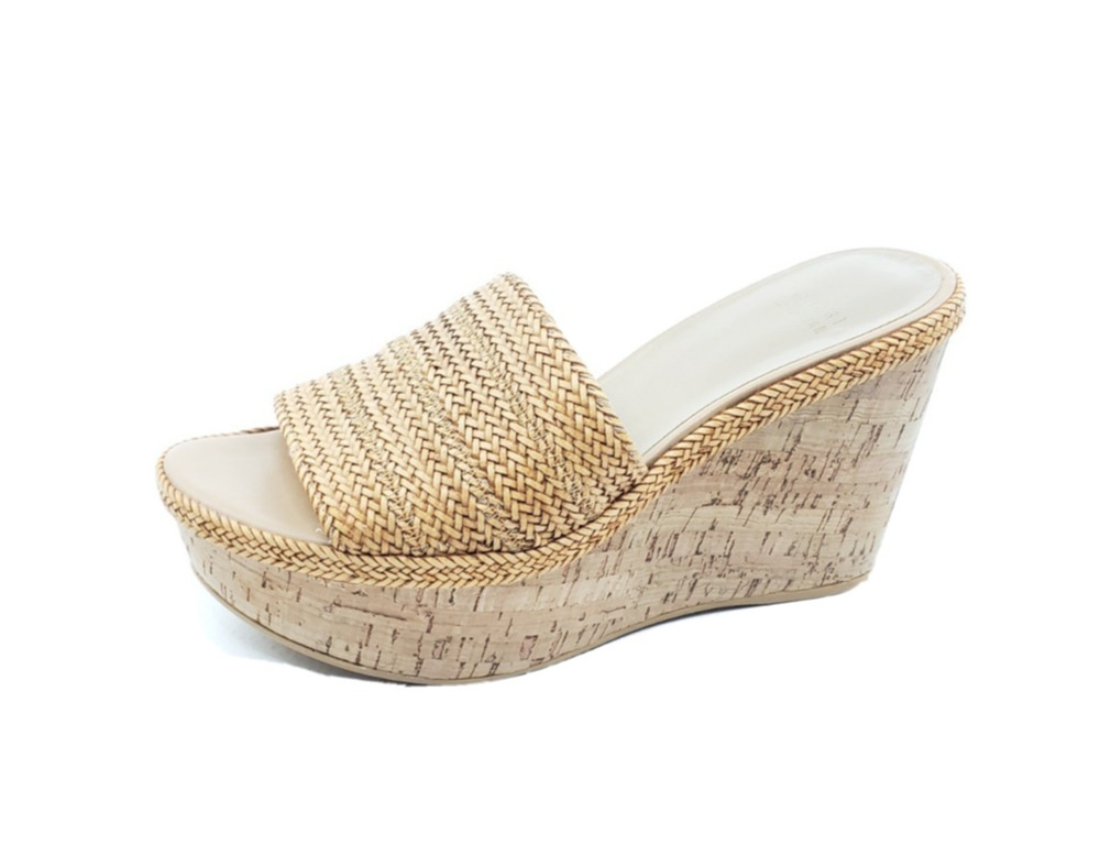 Stuart Weitzman Wedge Sandals Cork Platform Woven Open Toe Size 6.5